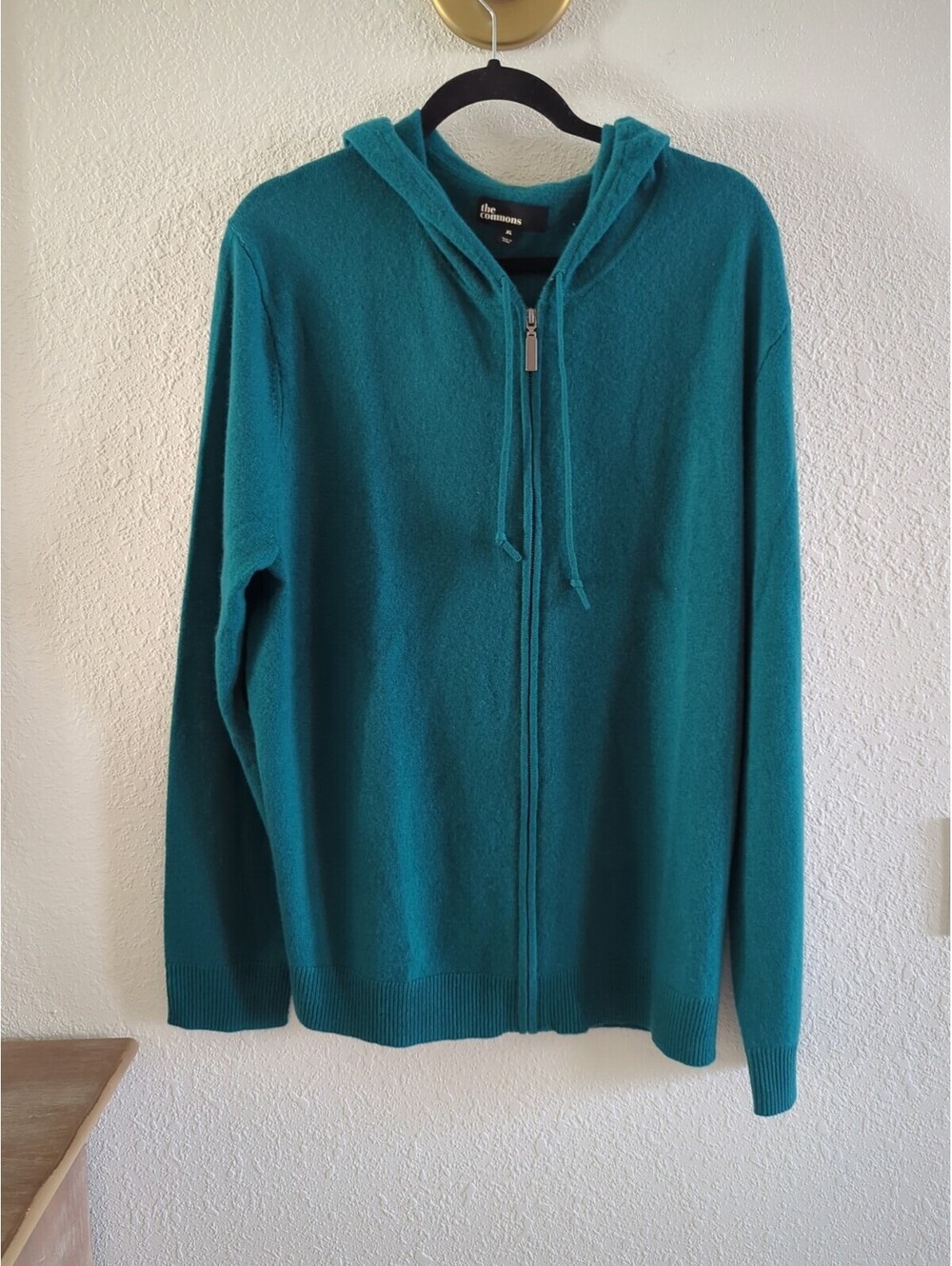The Commons Cashmere Sweater Hooded Mens Teal Knit Zip Up Outdoor NEW XL